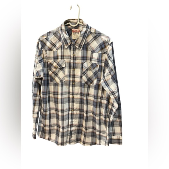 Wrangler Men’s Blue and White‎ Casual Pearl Snap Down Shirt Sz XL - Picture 1 of 4